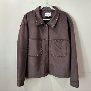 NWT Vigoss Studded Faux Suede Shacket Brown Western Trucker Jacket Women’s XL